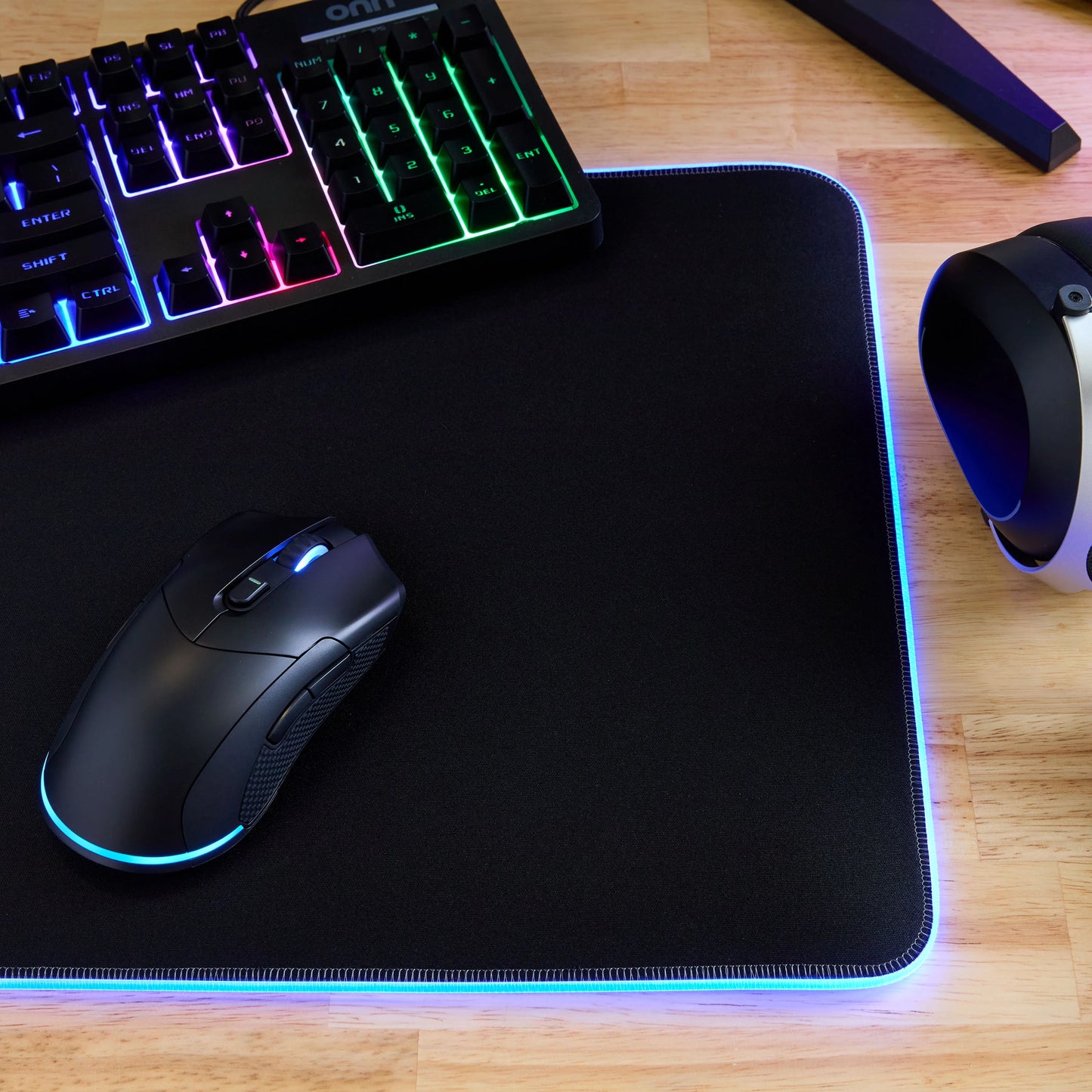 Gaming Desk Pad with LED RGB Lighting, Black 32", Rubber Anti-Slip Base