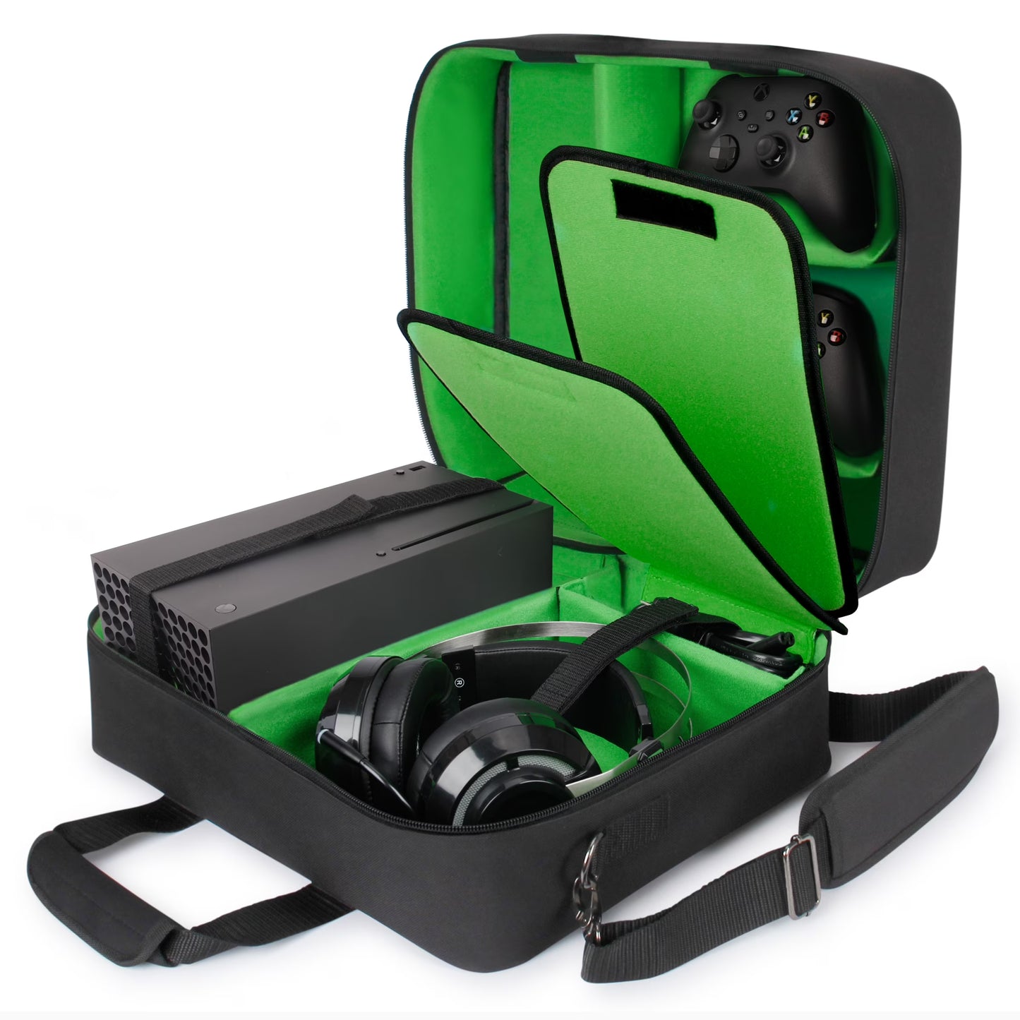 Xbox Series X Case Compatible with Xbox Series Controller, Customizable Interior (Green)