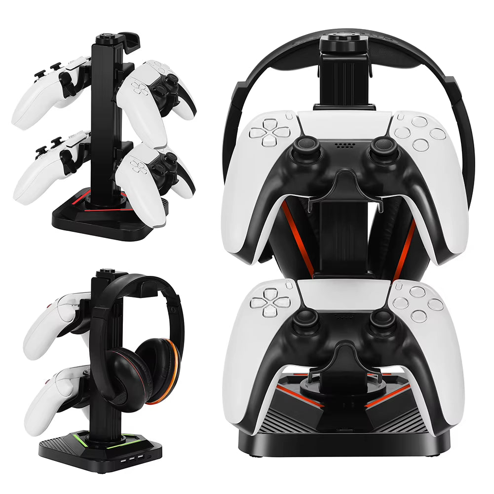 RGB Game Controller Holder 8 Lighting Effects Controller Stand with 3 USB Ports Display Rack for Switch PS Xbox Gamepad