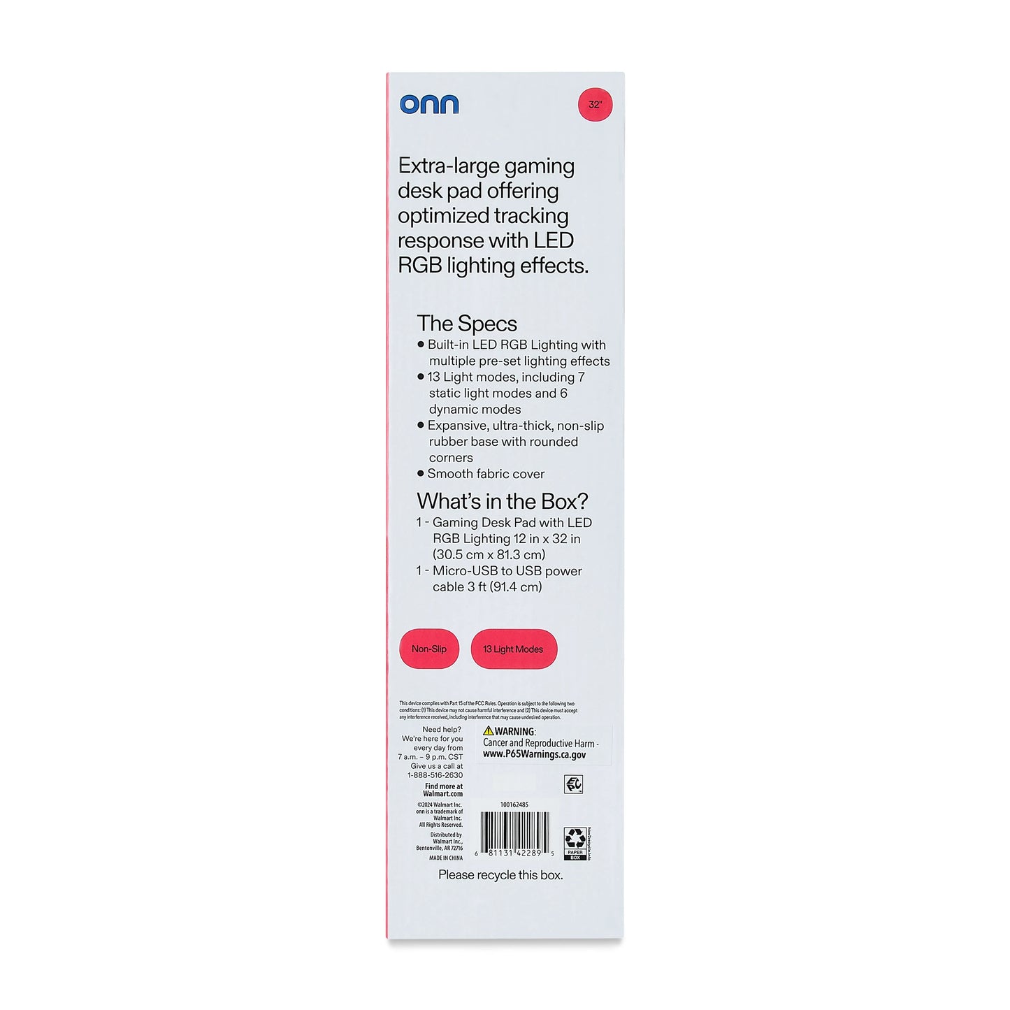 Gaming Desk Pad with LED RGB Lighting, Black 32", Rubber Anti-Slip Base