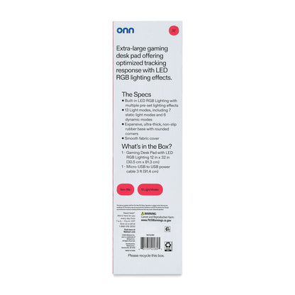 Gaming Desk Pad with LED RGB Lighting, Black 32", Rubber Anti-Slip Base