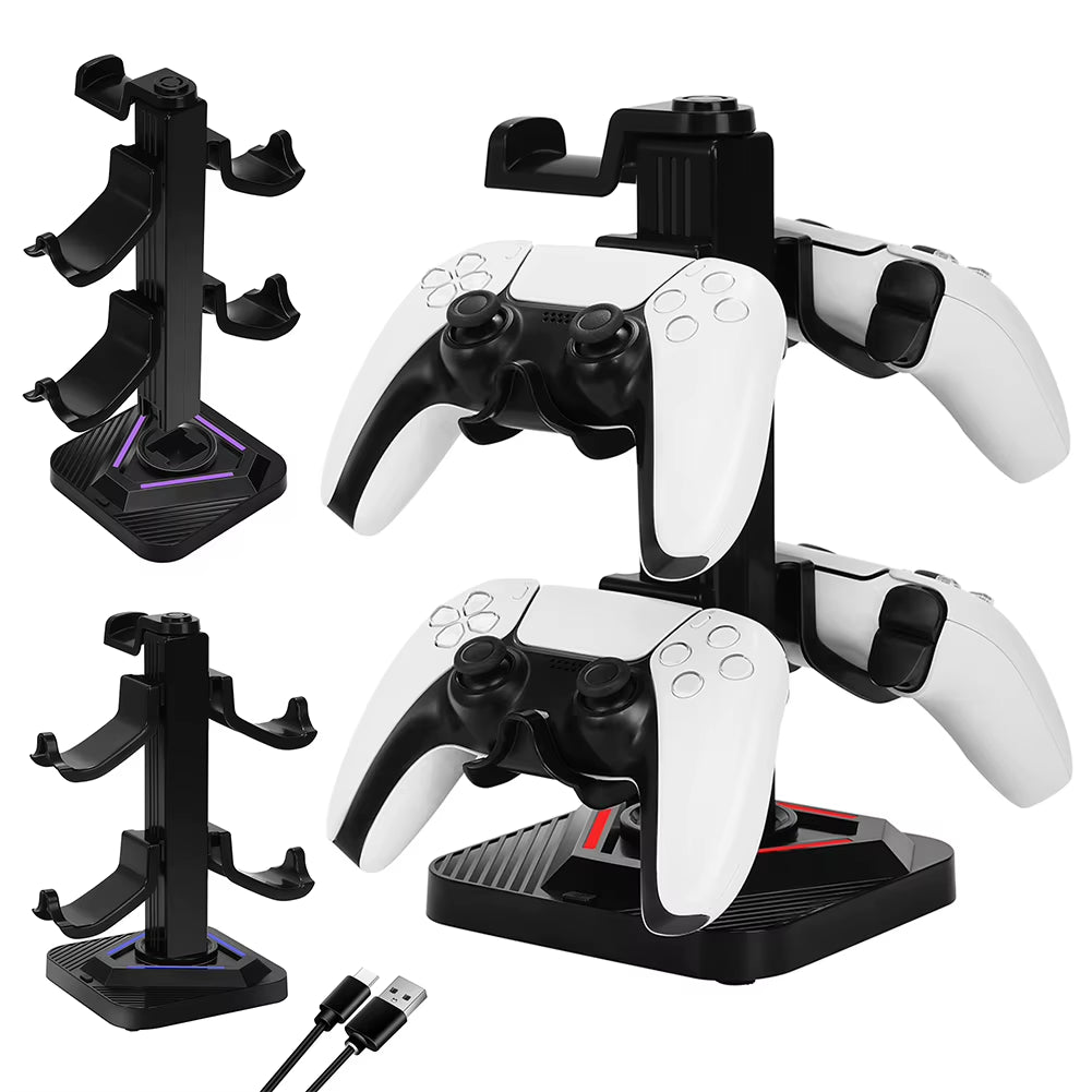 RGB Game Controller Holder 8 Lighting Effects Controller Stand with 3 USB Ports Display Rack for Switch PS Xbox Gamepad